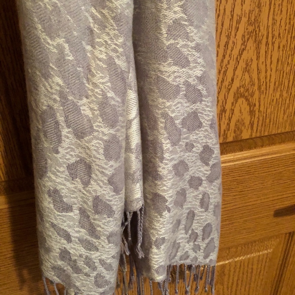 Silver Leopard Print Scarf, Linen, Fringe